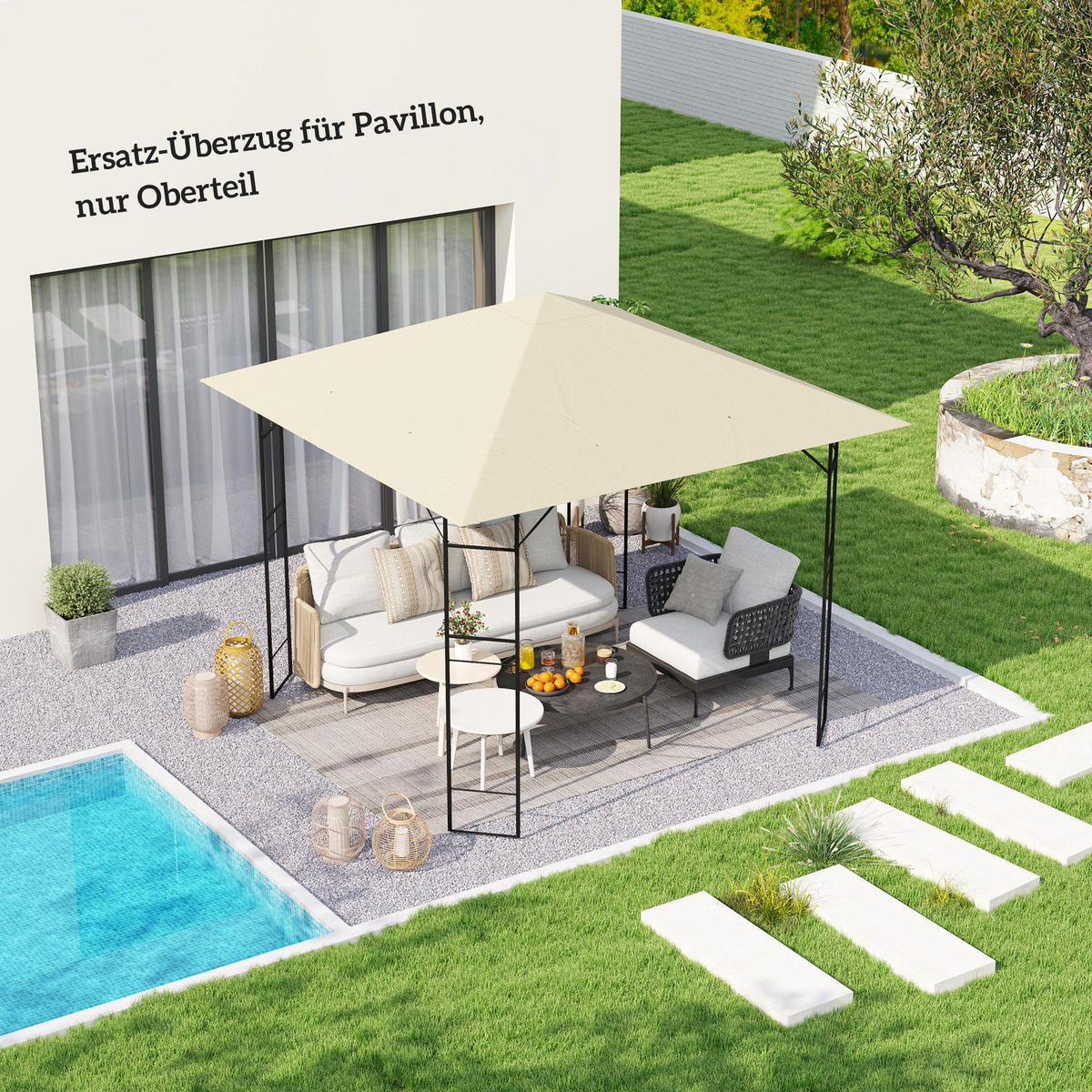 ERSATZDACH für Pavillon 3 x 3 m wasserabweisend Pavillondach UPF30+ Ersatzbezug Oxford-Stoff, 370 g/m², Cremeweiß - Creme, Textil (298/1/298cm)
