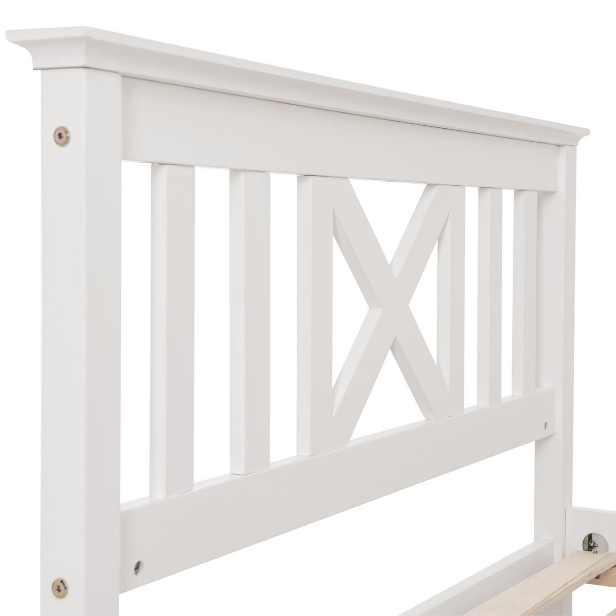 KINDEREINZELBETTEN aus Massivholz 90x200 cm in Weiß mit X-förmigem Kopfteil - Weiß, Holz (90/200cm) - Modfu