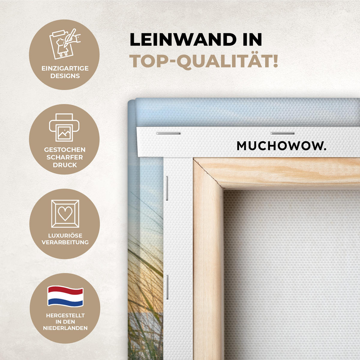 LEINWANDBILD Strand - Sonne - Düne - Gras - Sand - Horizont Wandbilder 80x60 cm - Hellblau, Textil (80/60cm) - MuchoWow