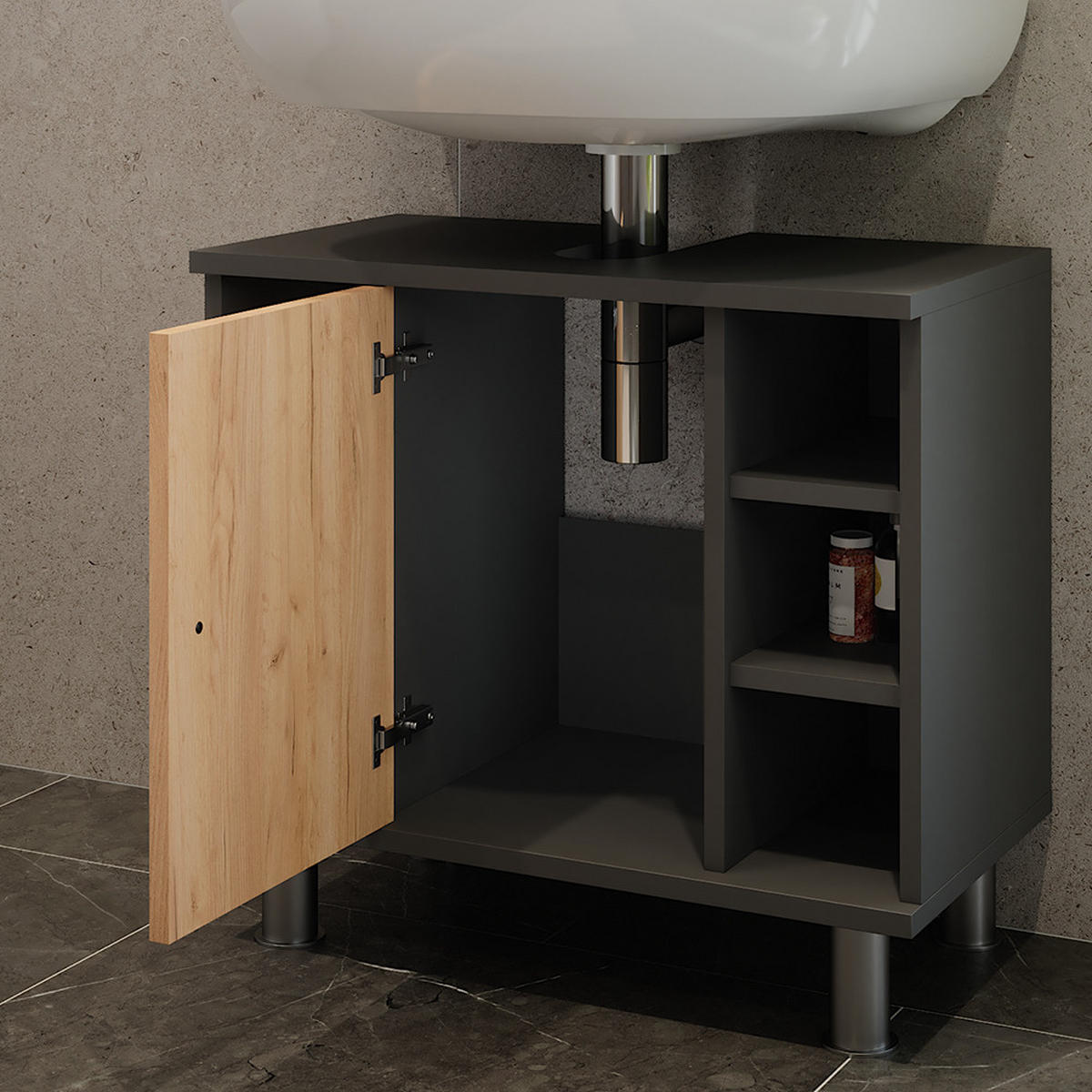 WASCHBECKENUNTERSCHRANK Fynn Anthrazit/Goldkraft Eiche 60 x 54 cm mit 6 Ablage - Honigeiche/Anthrazit, Holzwerkstoff (60/54/32cm) - Vicco