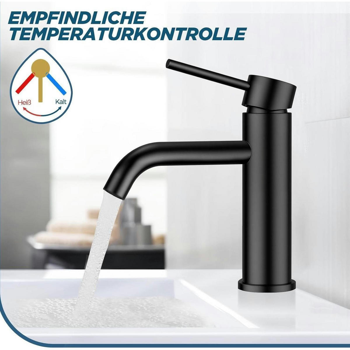 WASCHTISCHARMATUR Schwarz Einhandgriff Mischbatterie 7.3'' Mattschwarz - Schwarz, Metall (16.5/18.5/6.5cm)