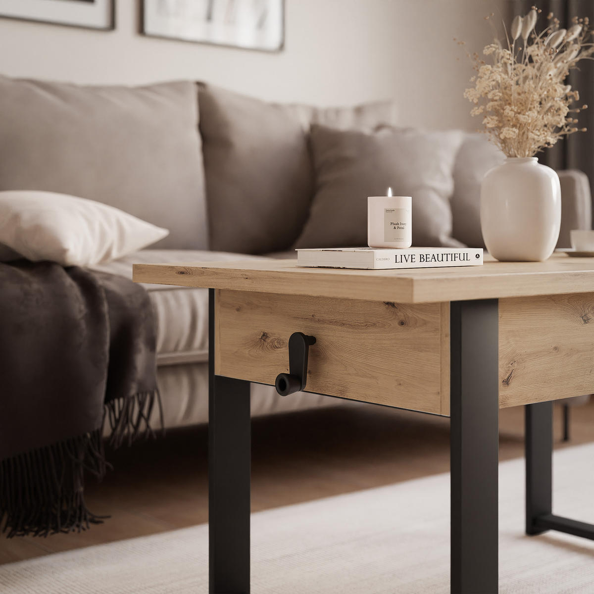 COUCHTISCH TIVOR Multifunktionalität 3-in-1 - Schwarz/Eiche Artisan, Holzwerkstoff/Metall (67/120/63.5cm) - Idohome