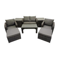 GARTENSOFA SET mit COUCHTISCH Polyrattan 5-Sitzer - Dunkelgrau/Grau, Glas/Kunststoff - Fimous