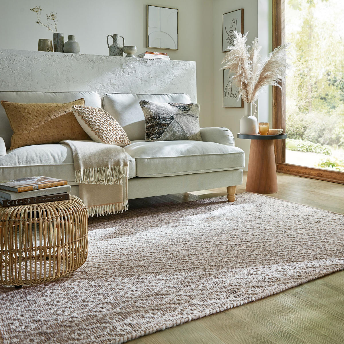 TEPPICH Wolle Kurzflor Diamant Muster, Wohnzimmer Beige Rechteckig 80x150 - Beige, Textil (80/150cm) - KADIMA DESIGN