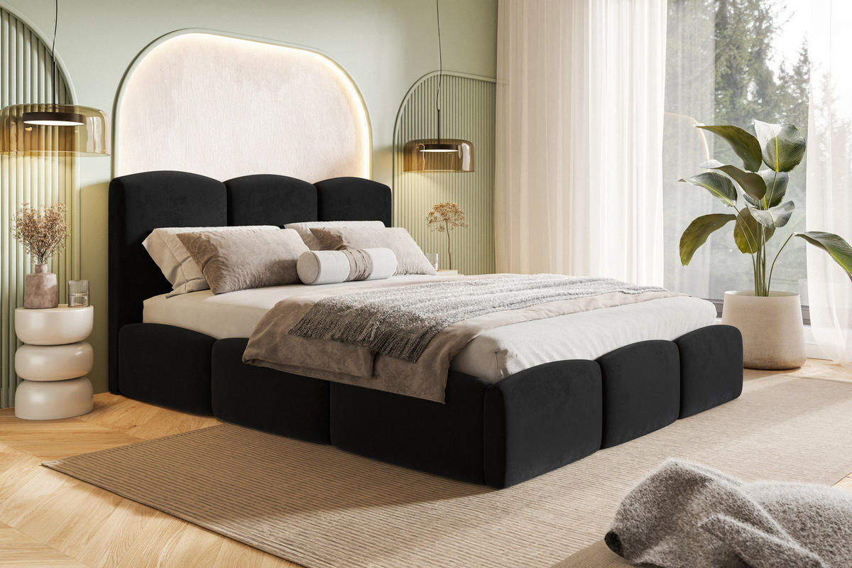 POLSTERBETT 160x200 Roma Slim mit Bettkasten, Lattenrost, Velvet Schwarz - Schwarz, Holz/Textil (160/200cm) - Emporius