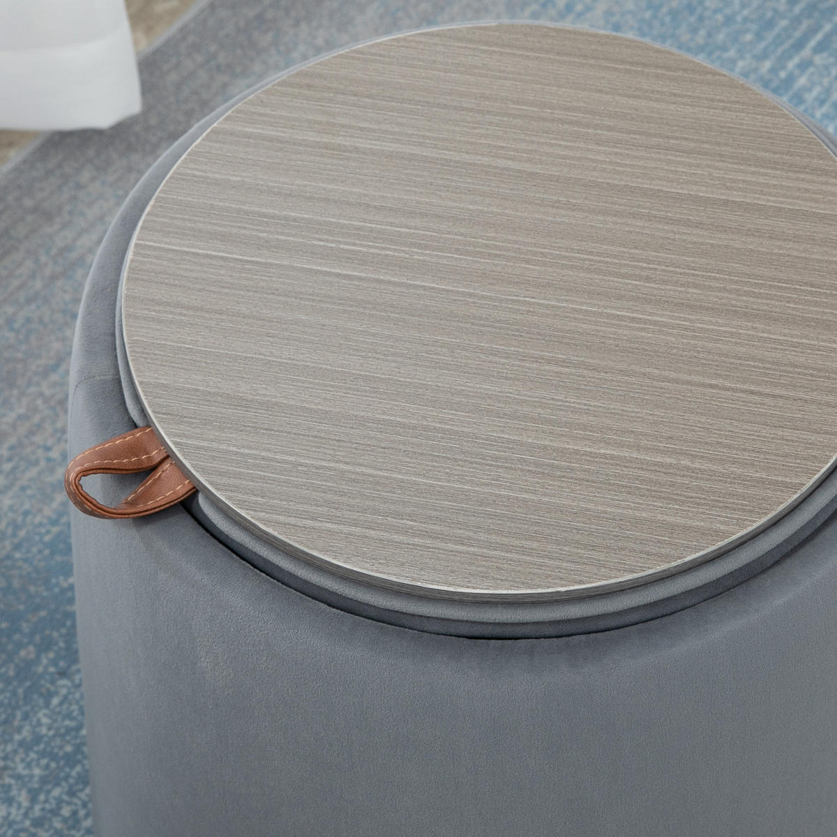 HOCKER DE-07234 mit Samtoptik, Stauraum und Wendedeckel Grau - Grau, Holz/Textil (44/47.5/44cm) - ComfortXL