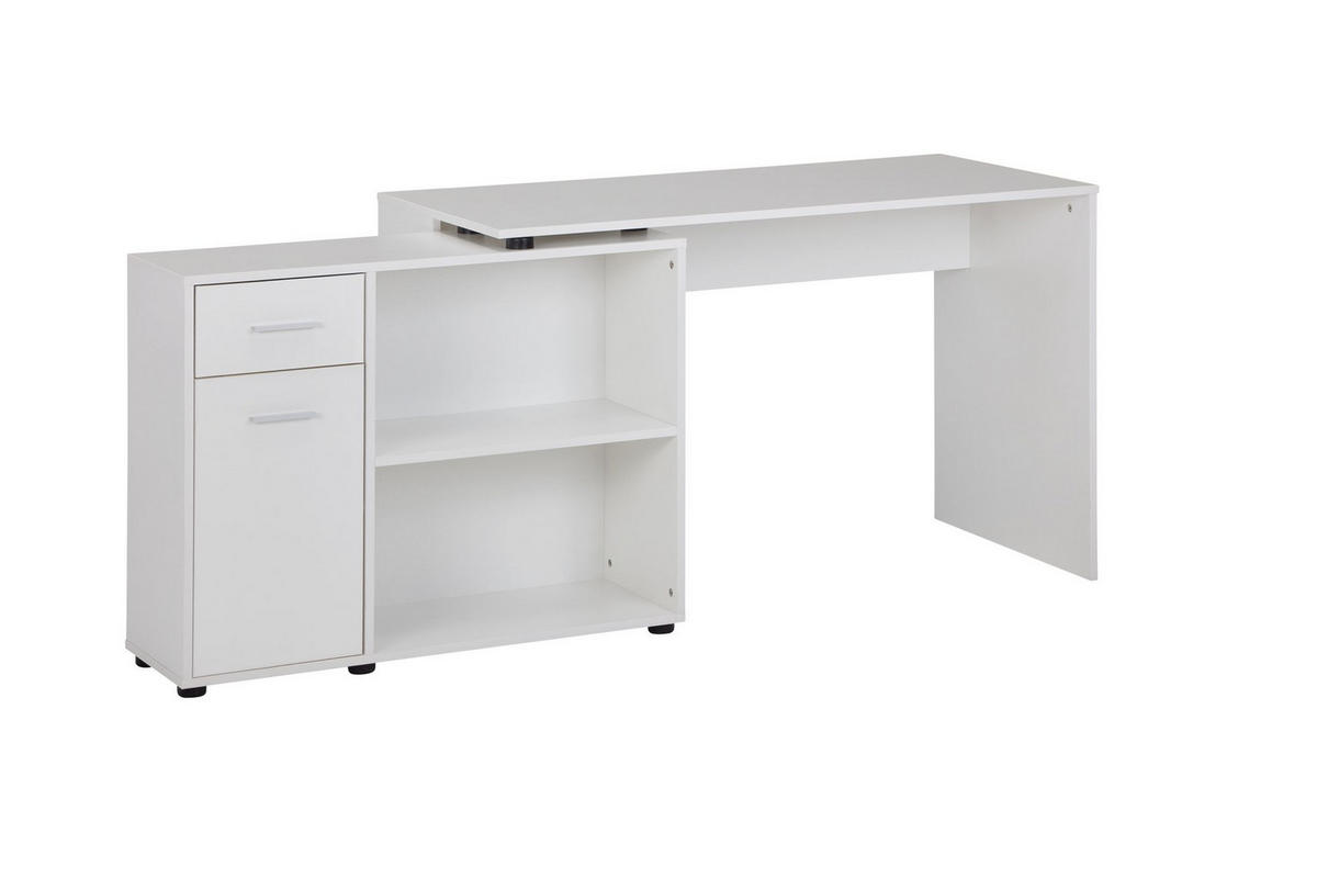 SCHREIBTISCH mit Regalplatte – flexibel aufstellbar, melaminbeschichtet, weiß, 120x107x75 cm - Weiß, Holz/Kunststoff (107/120/75cm) - KADIMA DESIGN