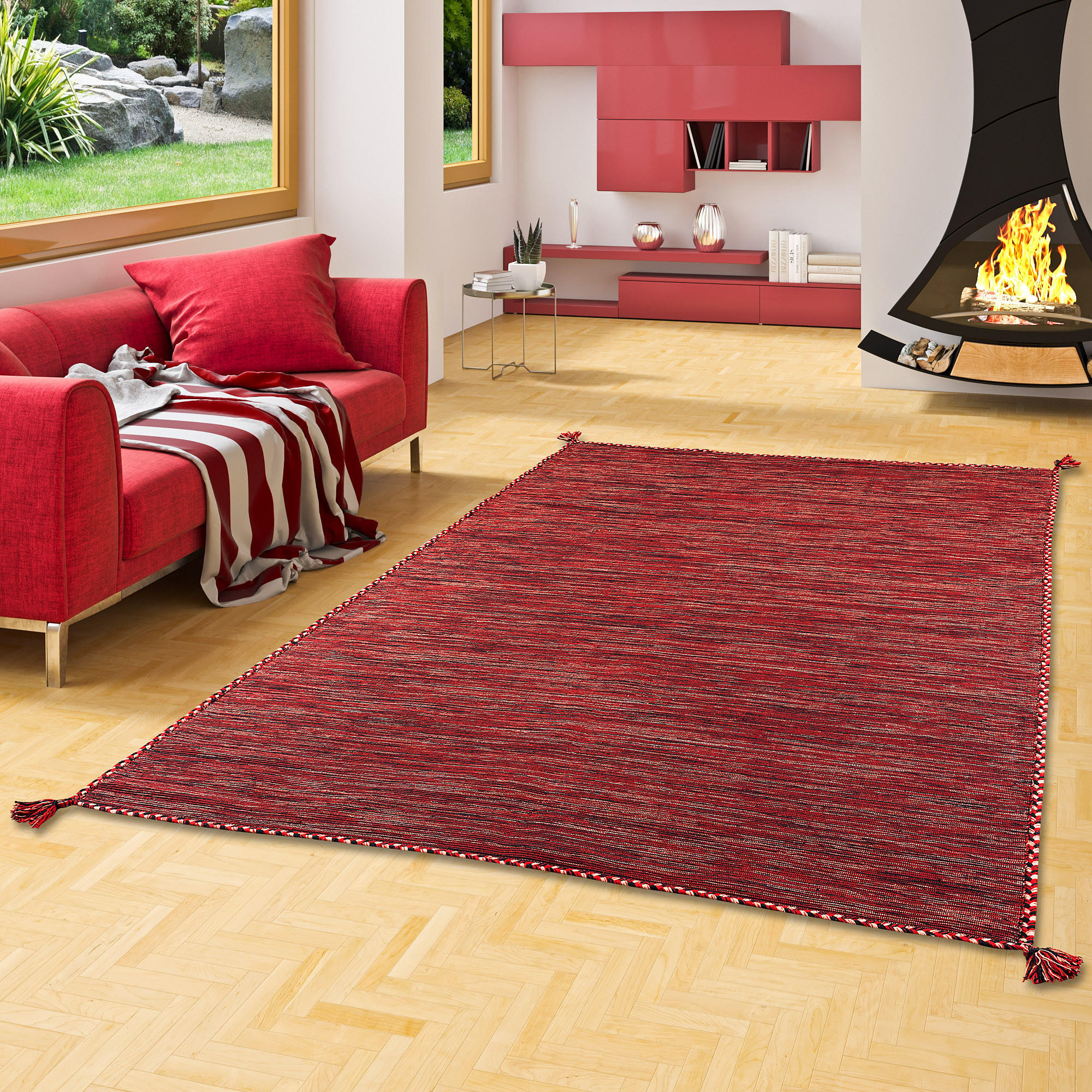 NATUR TEPPICH KELIM PRICO - Rot, Textil (200/300cm) - Pergamon