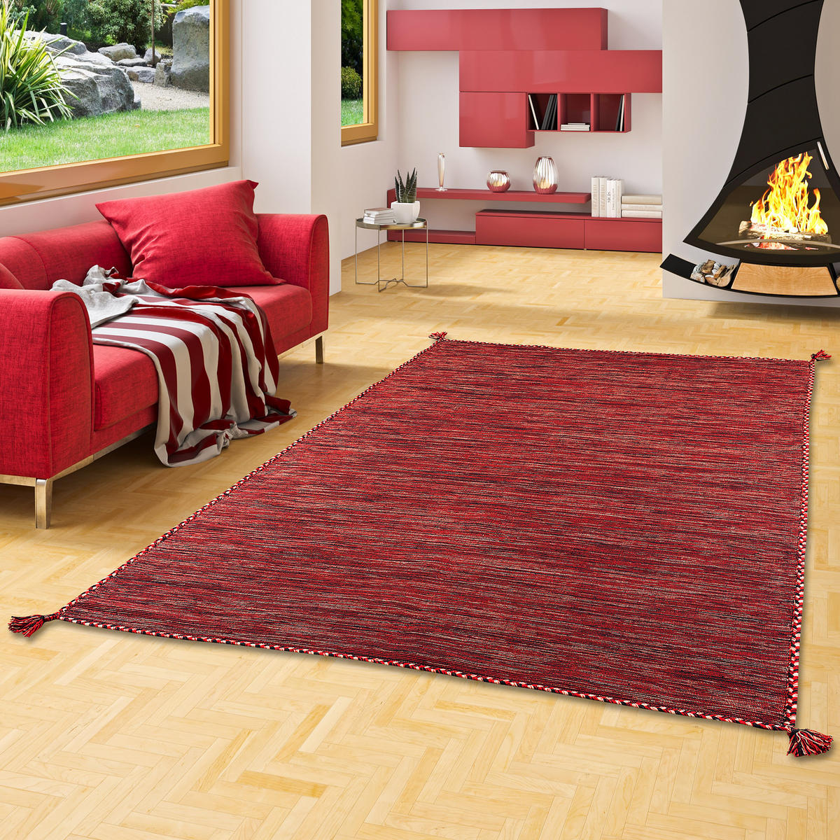 NATUR TEPPICH KELIM PRICO - Rot, Textil (200/300cm) - Pergamon