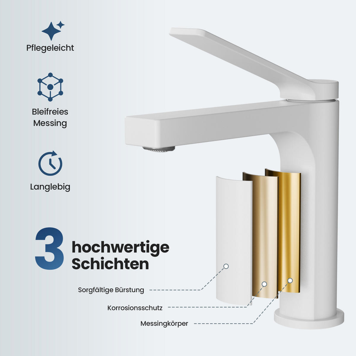 WASCHTISCHARMATUR mit Spulen-Zertifiziertem Filterelement Weiß Matt - Weiß, Metall (17.3/4.6/19.5cm) - EMKE