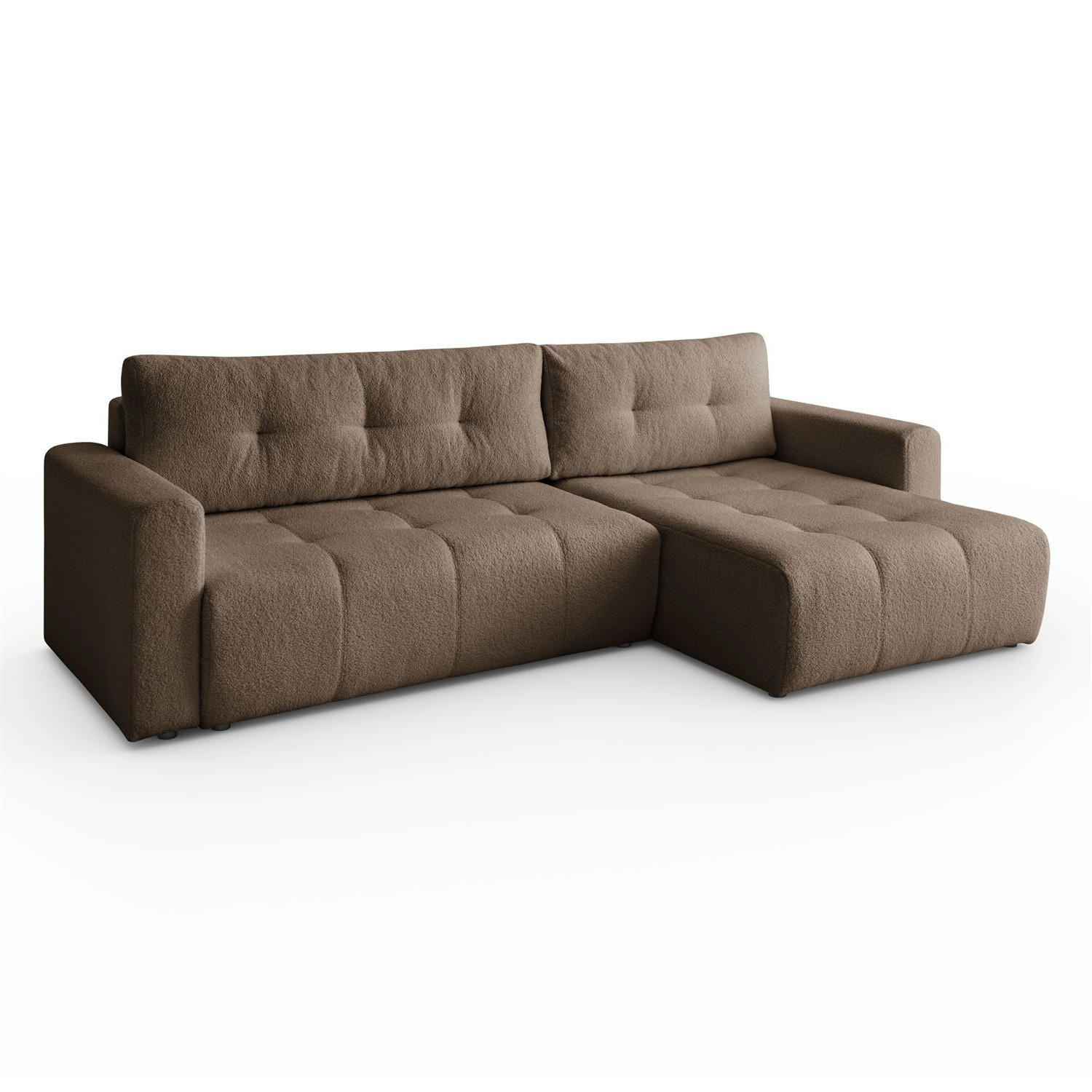ECKSOFA VIENNA Stil Bettkasten und Funktionalität Bouclé Braun Rechts - Braun, Holz (261/143cm) - Kaiser Möbel