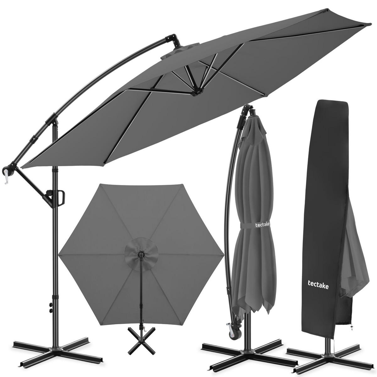 AMPELSCHIRM Artemis, inkl. Schutzhülle, grau - Grau, Metall (350/337cm) - tectake