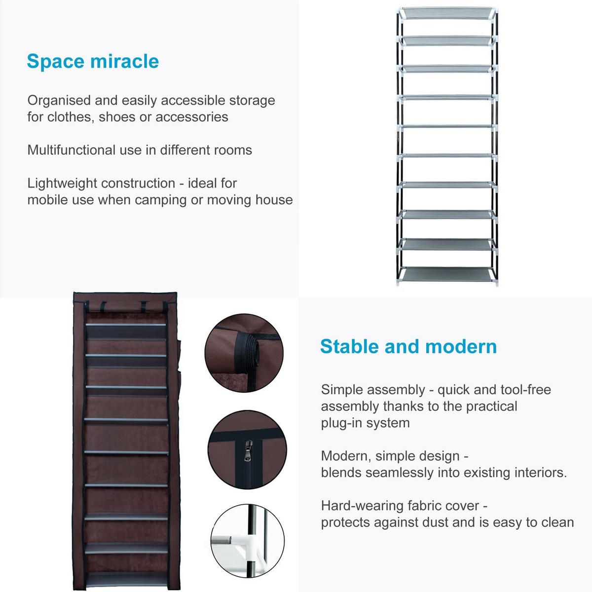 STOFFSCHRANK Faltschrank 170/58/28 cm - Braun, Textil (28/9/58cm) - Intirilife