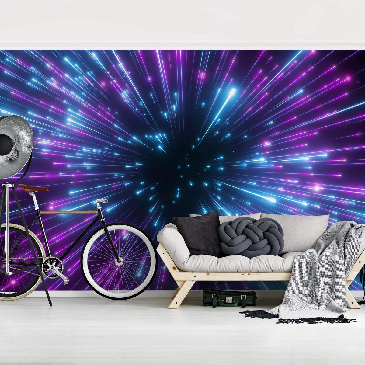 FOTOTAPETE Neon Feuerwerk 384/255 cm - Violett, Papier (384/255cm) - Bilderwelten