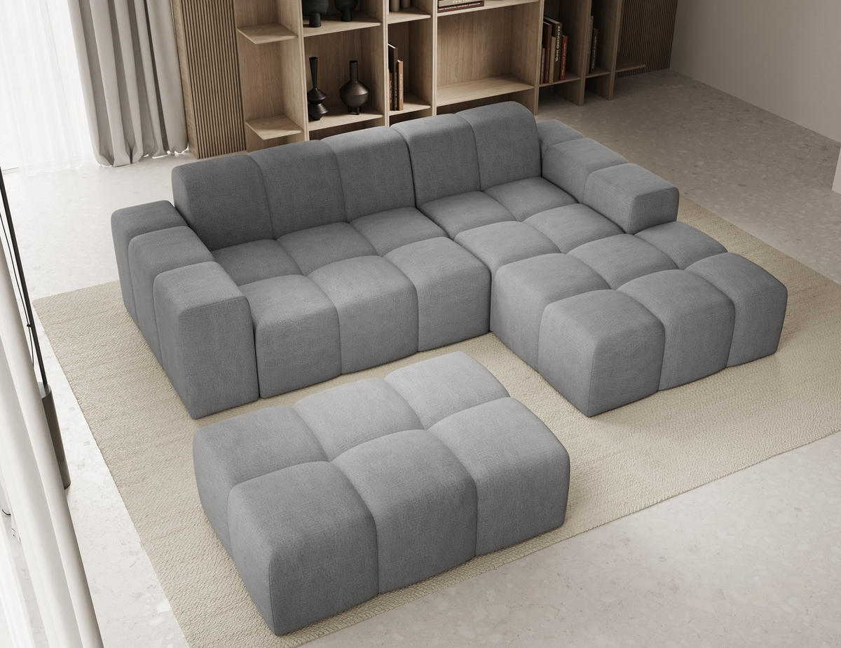 ECKSOFA Fogo mit Hocker, Couch L-Form, Sofa Rechts, Veloursstoff, 245x68x180 cm, Grau - Grau, Holz/Textil (245/180cm) - PROMETO Möbel