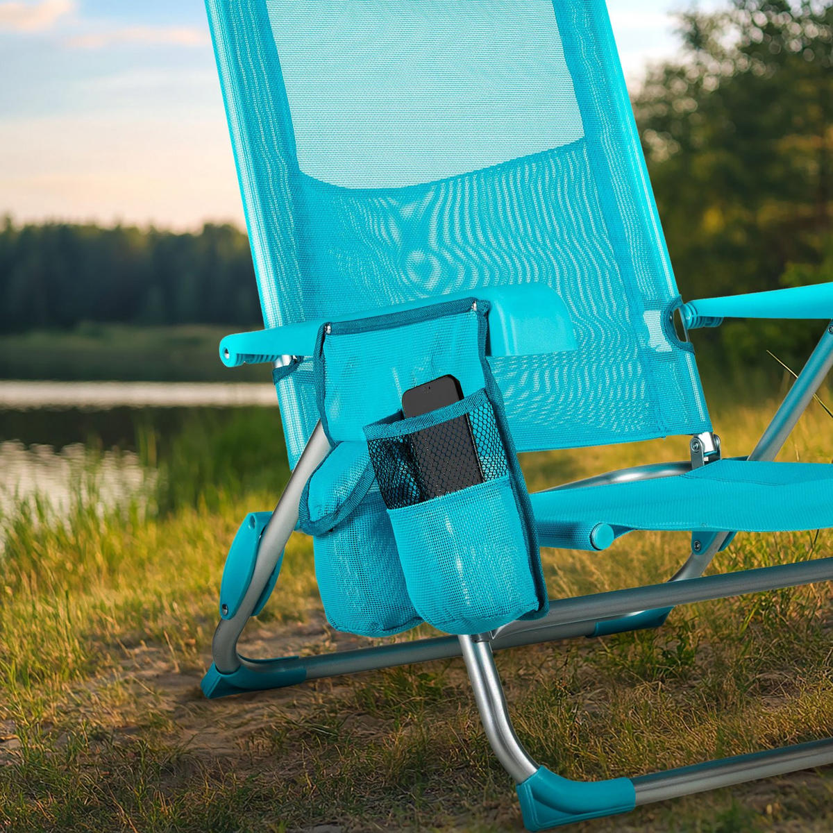 GARTEN-RELAXSESSEL 2-in-1 Sessel/Liege, bis 120 kg - Blau, Textil/Metall (58/41/101cm) - Outtec
