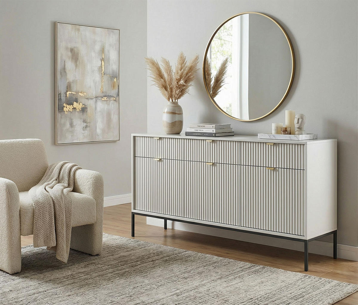 SIDEBOARD Nova grau 154 / 39 / 83cm - Weiß/Grau, Holz/Holzwerkstoff (154/83/39cm) - Feldmann-Wohnen