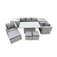 GARTENMÖBEL SET mit höhenverstellbarer Tisch Polyrattan Helles Grau 8-Sitzer - Hellgrau, Metall - Fimous