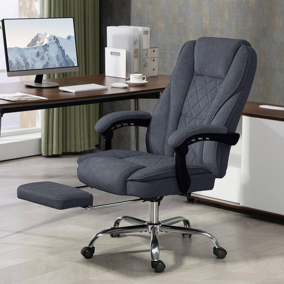 CHEFSESSEL DE-11728 mit massage- & heizfunktion neigbar Grau - Dunkelgrau, Textil (72/119/67cm) - ComfortXL