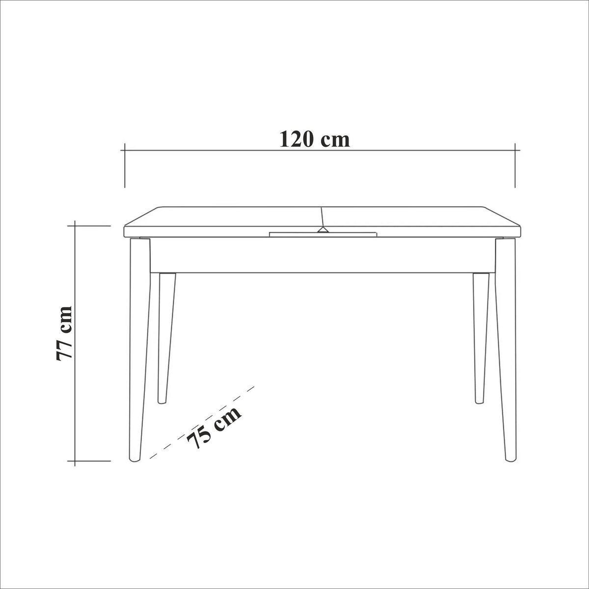 TISCH dekor buche und weiß - oliver 120/75/77 cm - Weiß, Holzwerkstoff (120/75/77cm) - Calicosy