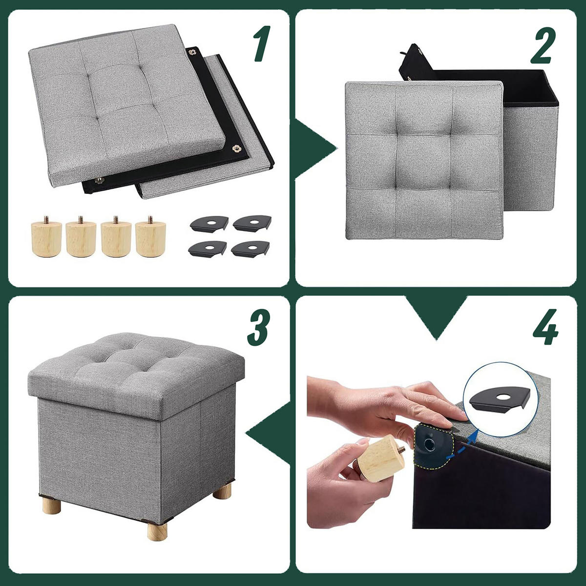 HOCKER - Hellgrau/Grau, Holzwerkstoff/Textil (38/38/38cm) - Relaxdays