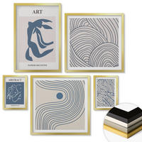 WANDBILDER 5er Set - 50x50 cm & 20x30 cm & 40x60 cm Goldrahmen - Abstrakte blaue Linien - Goldfarben, Kunststoff (40/60cm) - ArtPrintCave