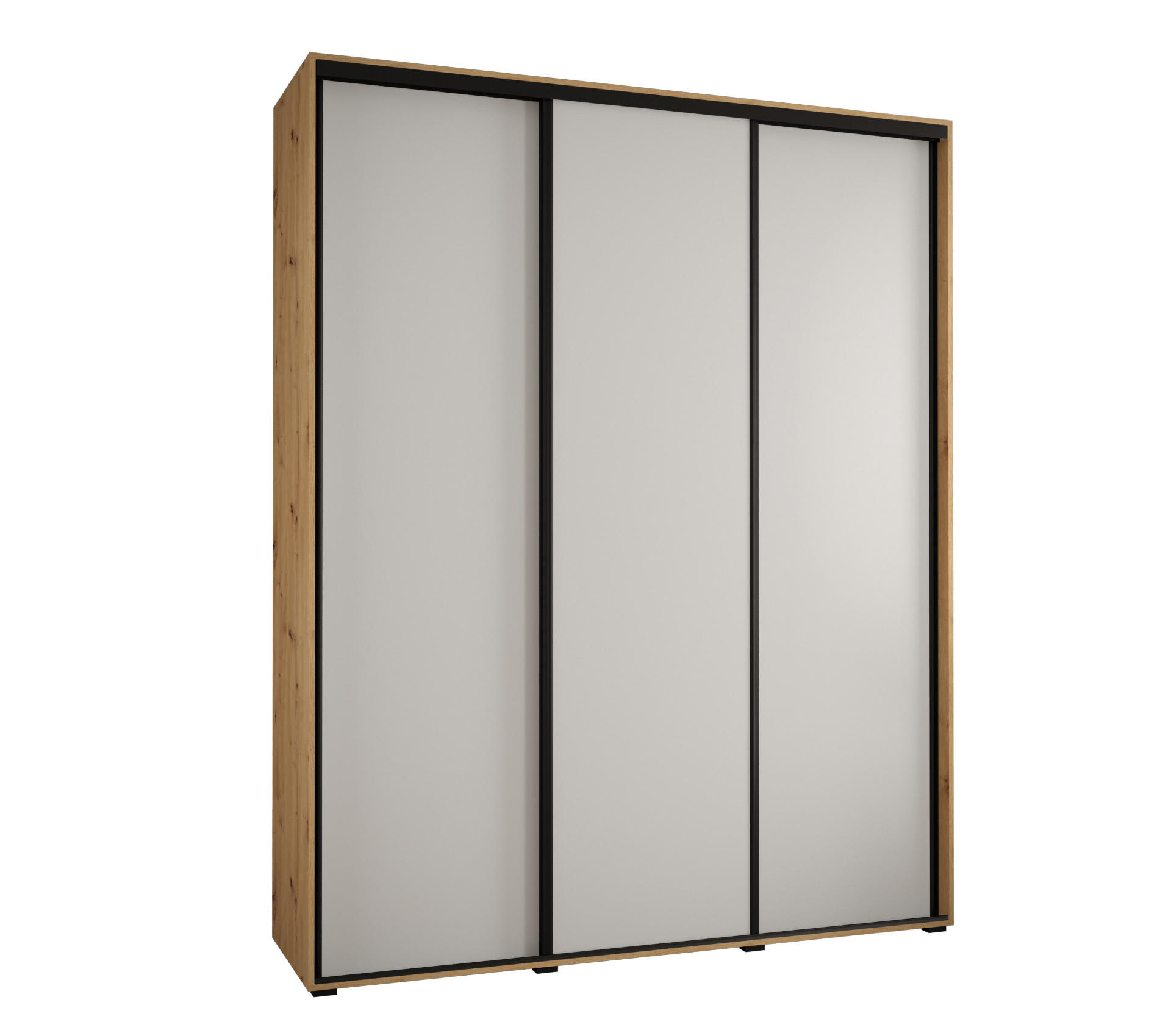 Abiks Möbel Schwebetürenschrank Eiche Artisan, Weiß, Schwarz 200x235x45 cm