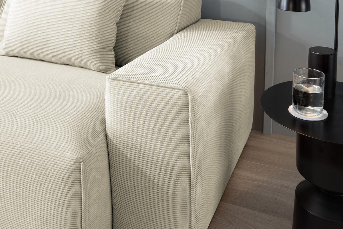 SOFA RANI Beige Cord - Beige/Schwarz, Kunststoff/Textil (256/71/101cm) - KAWOLA