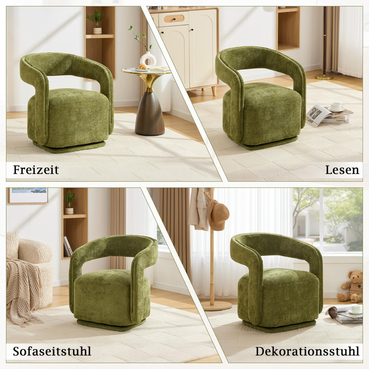 SESSEL,360 Grad Drehsessel Grün, Wohnzimmer Loungesessel - Grün, Textil (70/74/65cm) - PARAFTA HOME
