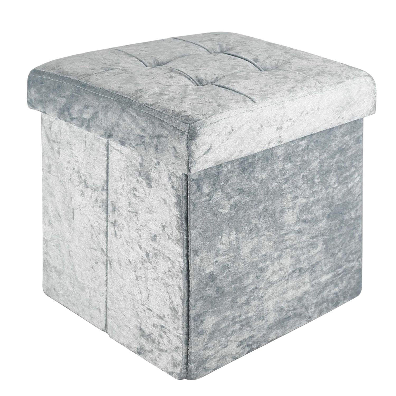 SITZHOCKER Faltbar mit Samtbezug 38/38/38 cm (Blau) - Blau, Karton (38/38/38cm) - Intirilife