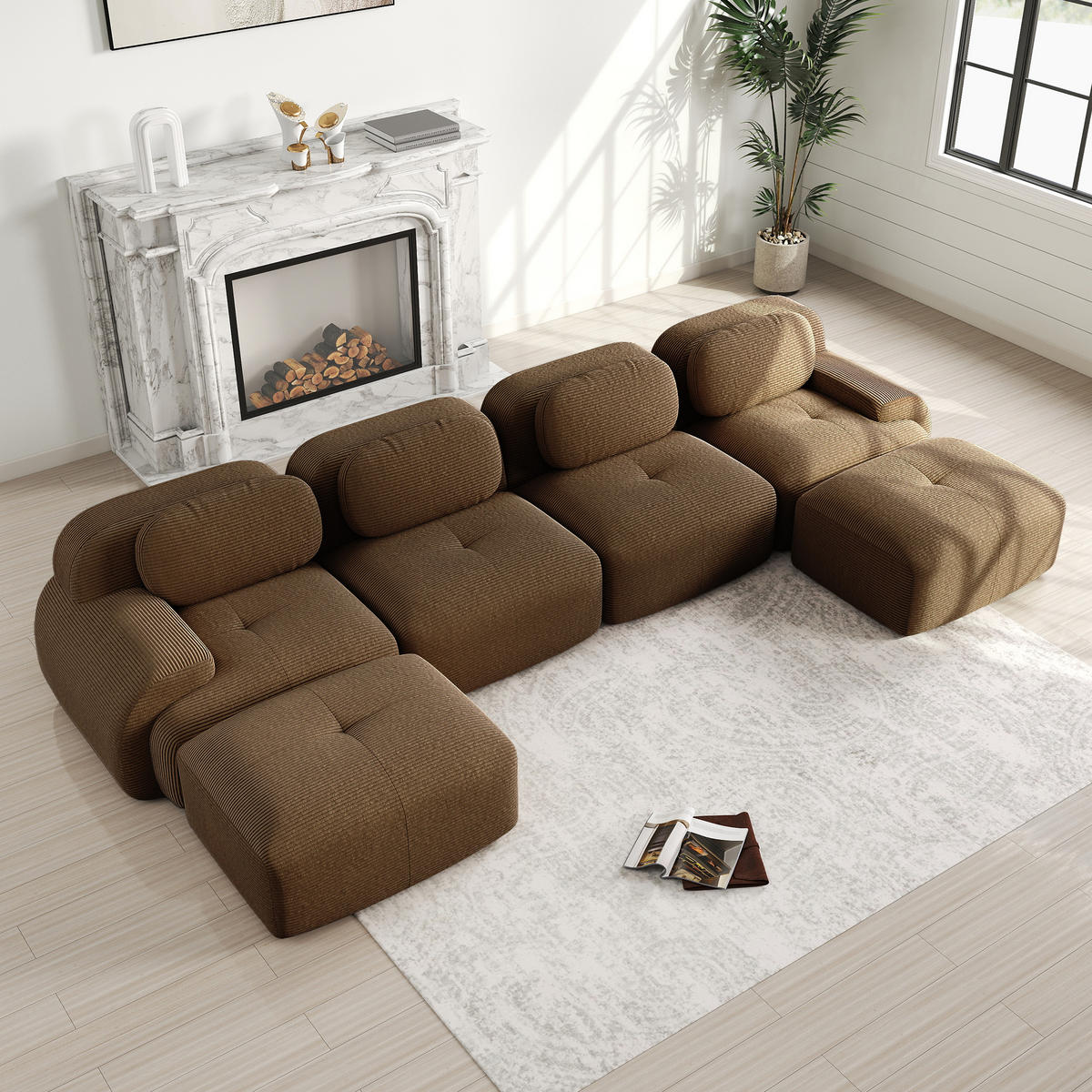 4-SITZER Sofa 388x178x75 cm aus Cordstoff modular ohne Gestell, braun - Braun, Textil (178/75/388cm)