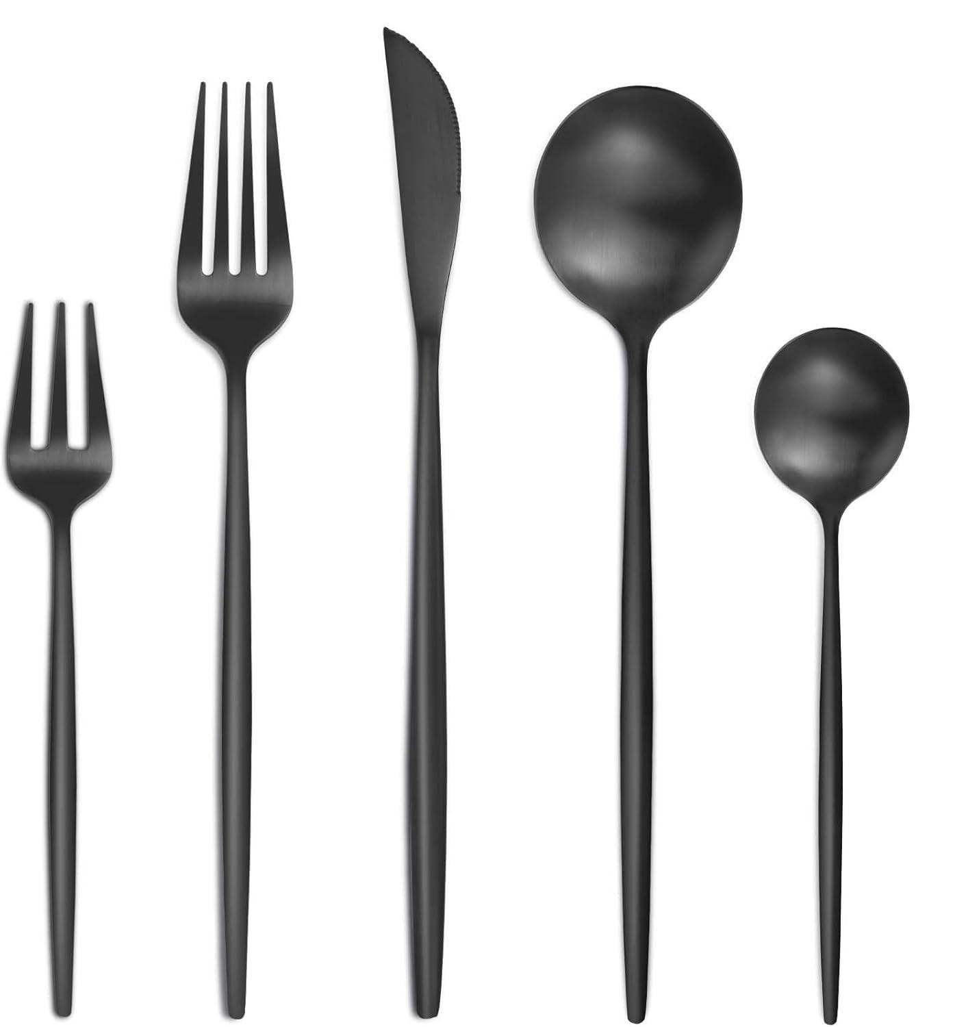 BESTECKSET 6 Personen 30-teilig Edelstahl, Spülmaschinenfest - Schwarz, Metall - Kaket