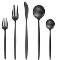 BESTECKSET 6 Personen 30-teilig Edelstahl, Spülmaschinenfest - Schwarz, Metall - Kaket
