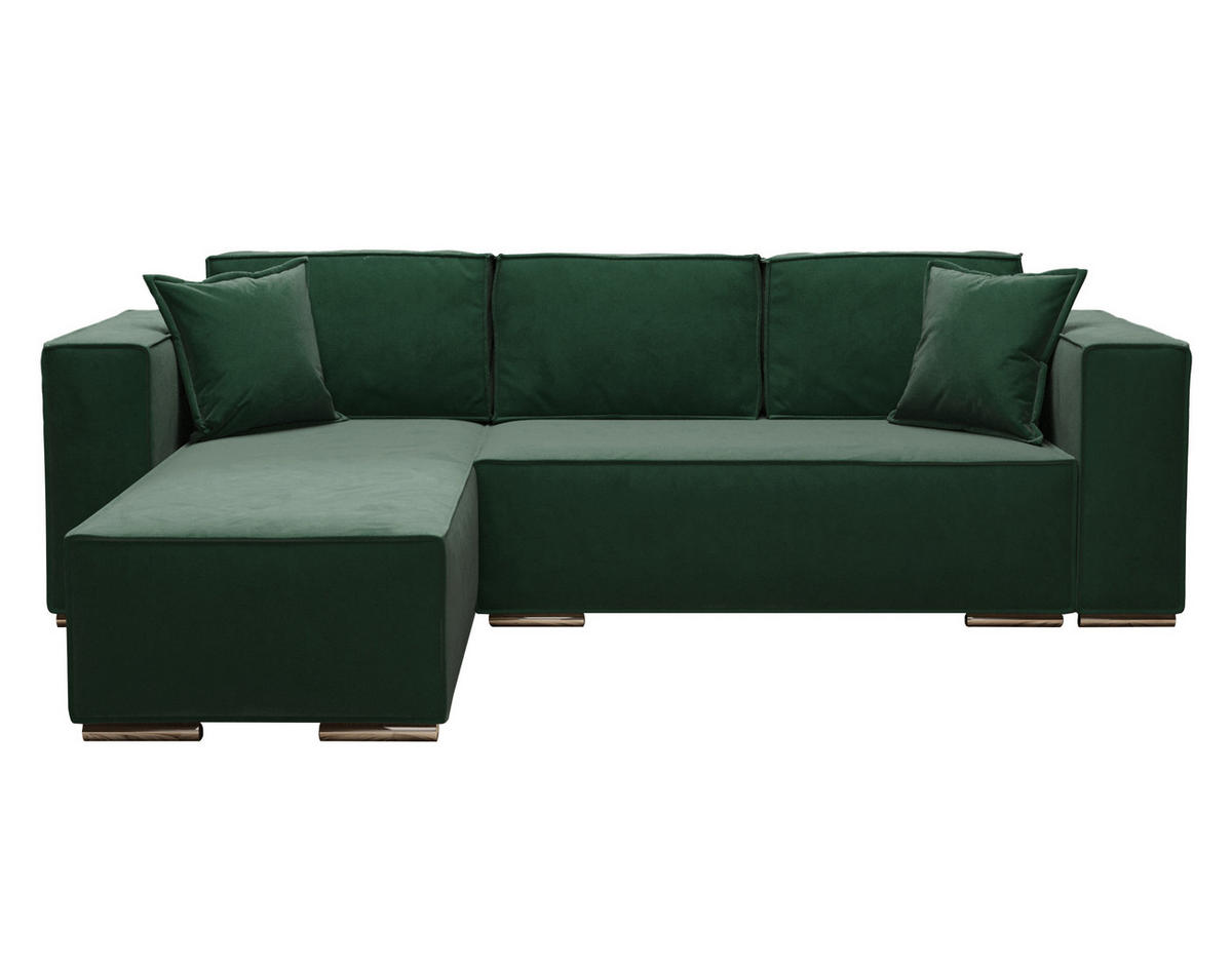 ECKSOFA L Form Vinoria Grün 255/180/82 cm Links mit Schlaffunktion - Chromfarben/Grün, Textil/Metall (180/255cm) - AX Living