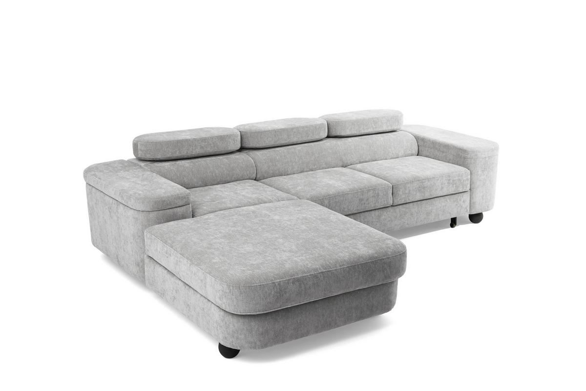 ECKSOFA LOVE L Links mit Schlaffunktion 124x210 Chenille Hellgrau - Hellgrau/Schwarz, Holz/Textil (284/205cm) - Muffo