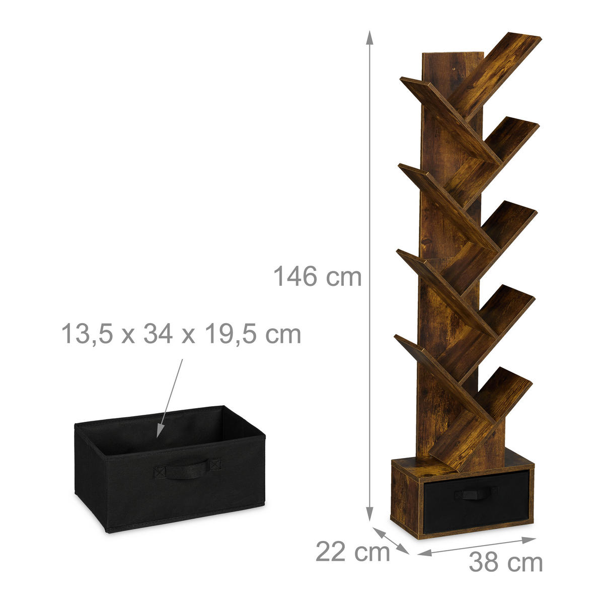 BÜCHERREGAL - Braun, Holzwerkstoff/Wellpappe (38/146/22cm) - Relaxdays