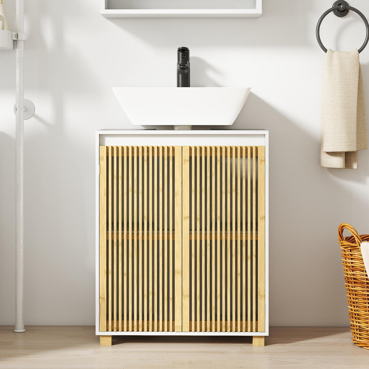 WASCHBECKENUNTERSCHRANK DE-15913 2 Bambus-Lamellentüren Naturholz - Naturfarben, Holzwerkstoff (60/75/30cm) - ComfortXL