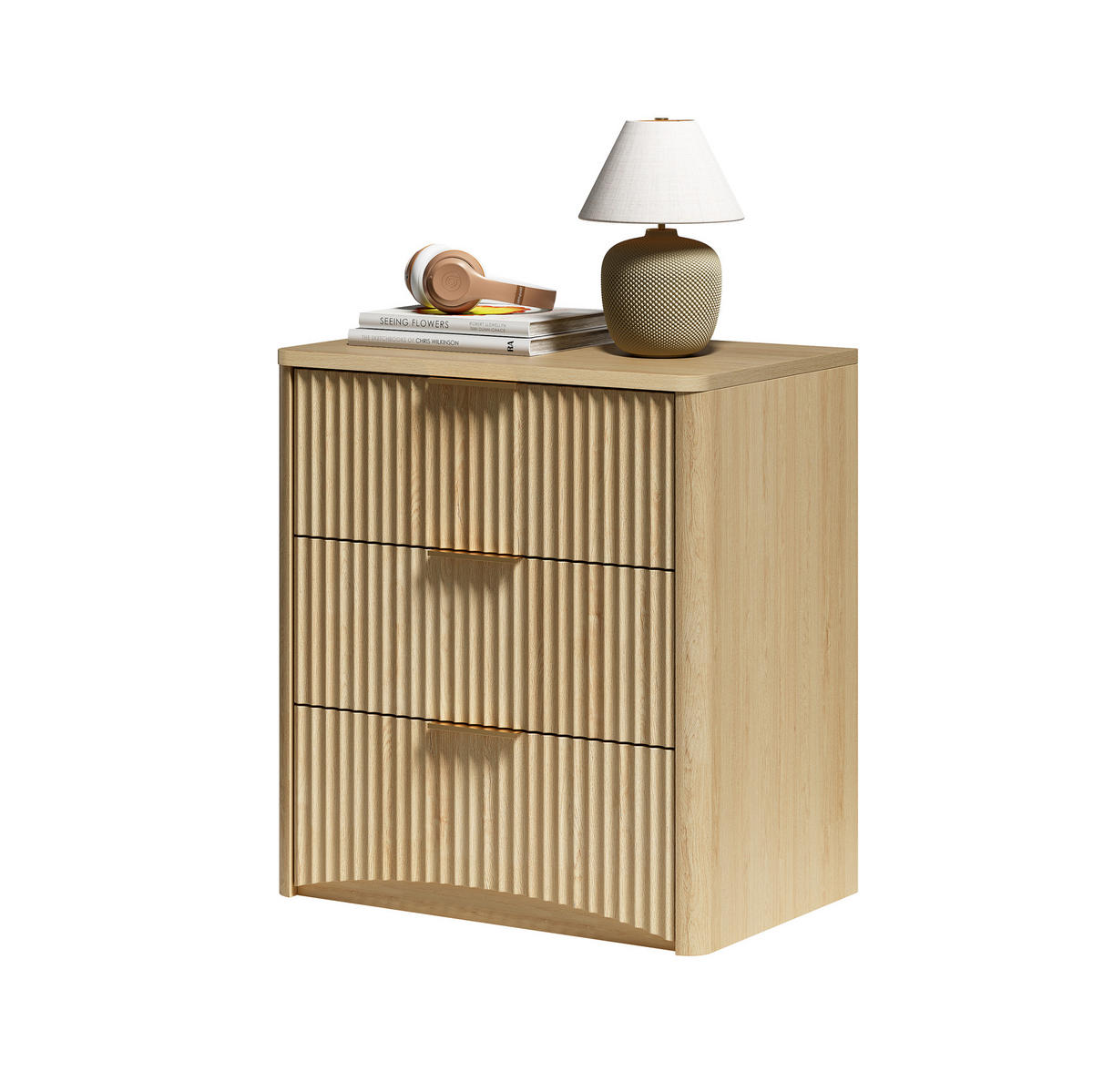 NACHTTISCH 58/38/64 cm mit 3 Schubladen in Eicheoptik - Braun, Holzwerkstoff (38/64/58cm) - BEAOK