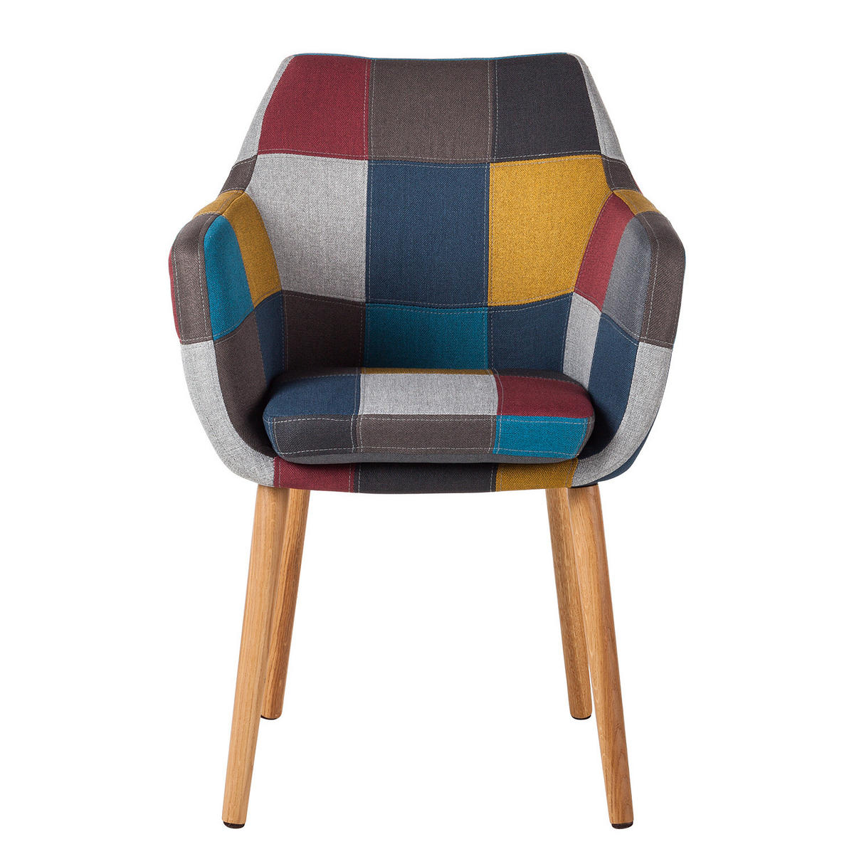 ARMLEHNENSTUHL - Webstoff / Massivholz Eiche - Mehrfarbig - Eichefarben/Multicolor, Eichenholz/Holz (58/84/58cm) - home24