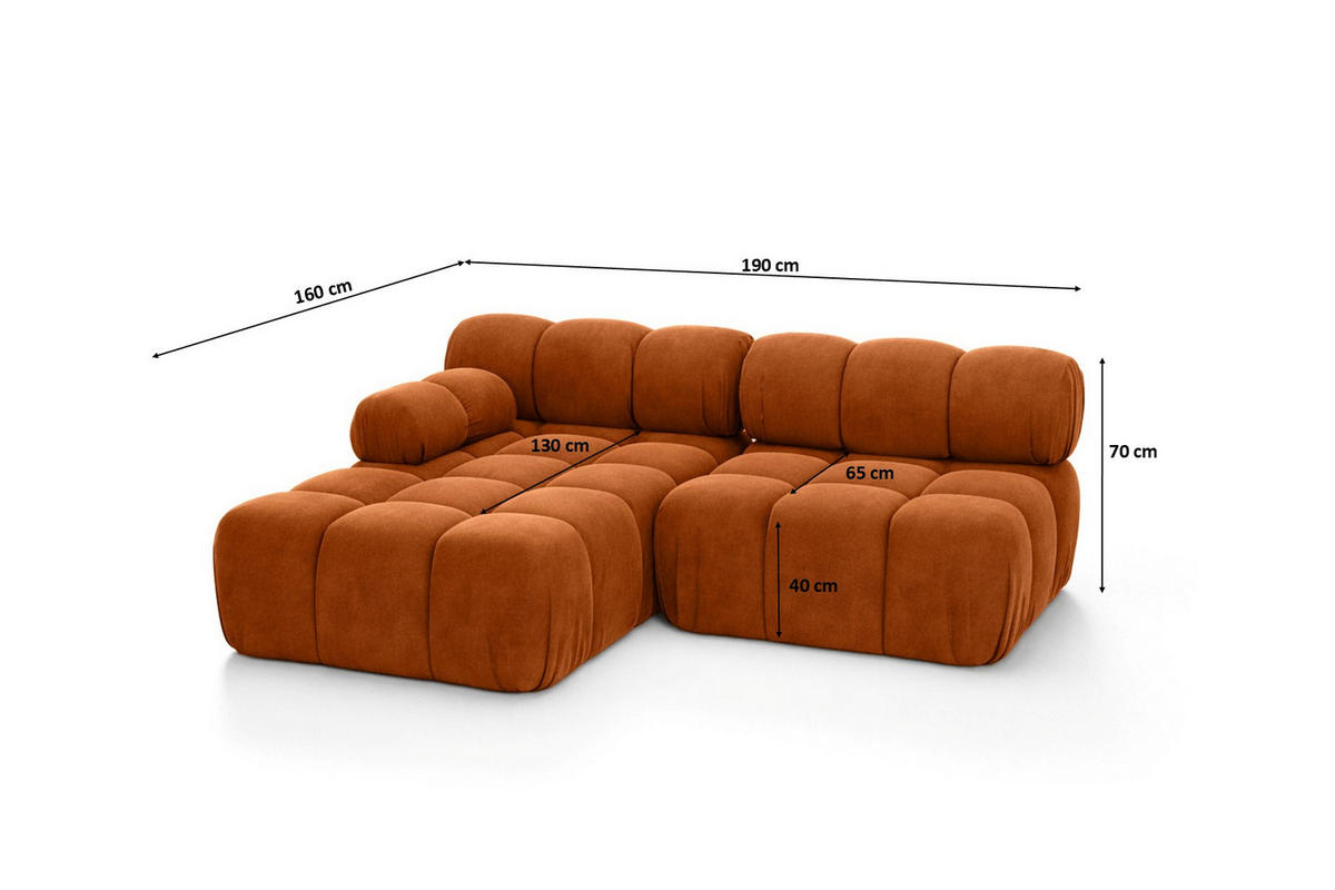 ECKSOFA L-Form Mini II Modular, Veloursstoff Salvador, Braun, Links, Selia - Braun, Holz (190/160cm) - Kaiser Möbel