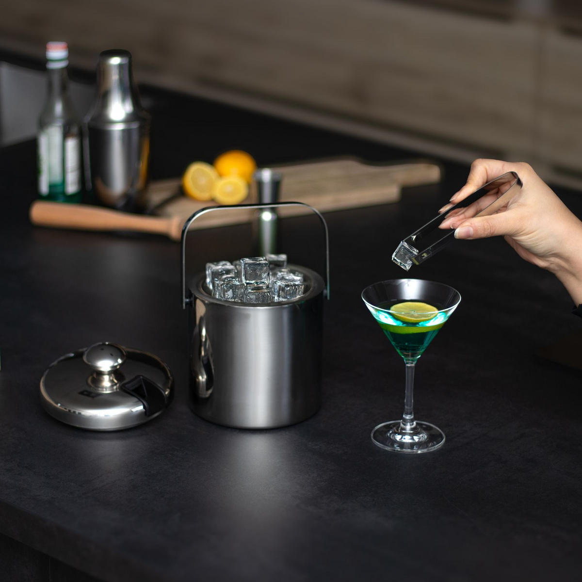 EISKÜBEL SET Eiswürfelbehälter (4-tlg.) - Silberfarben, Metall (14.2/19.5cm) - Intirilife