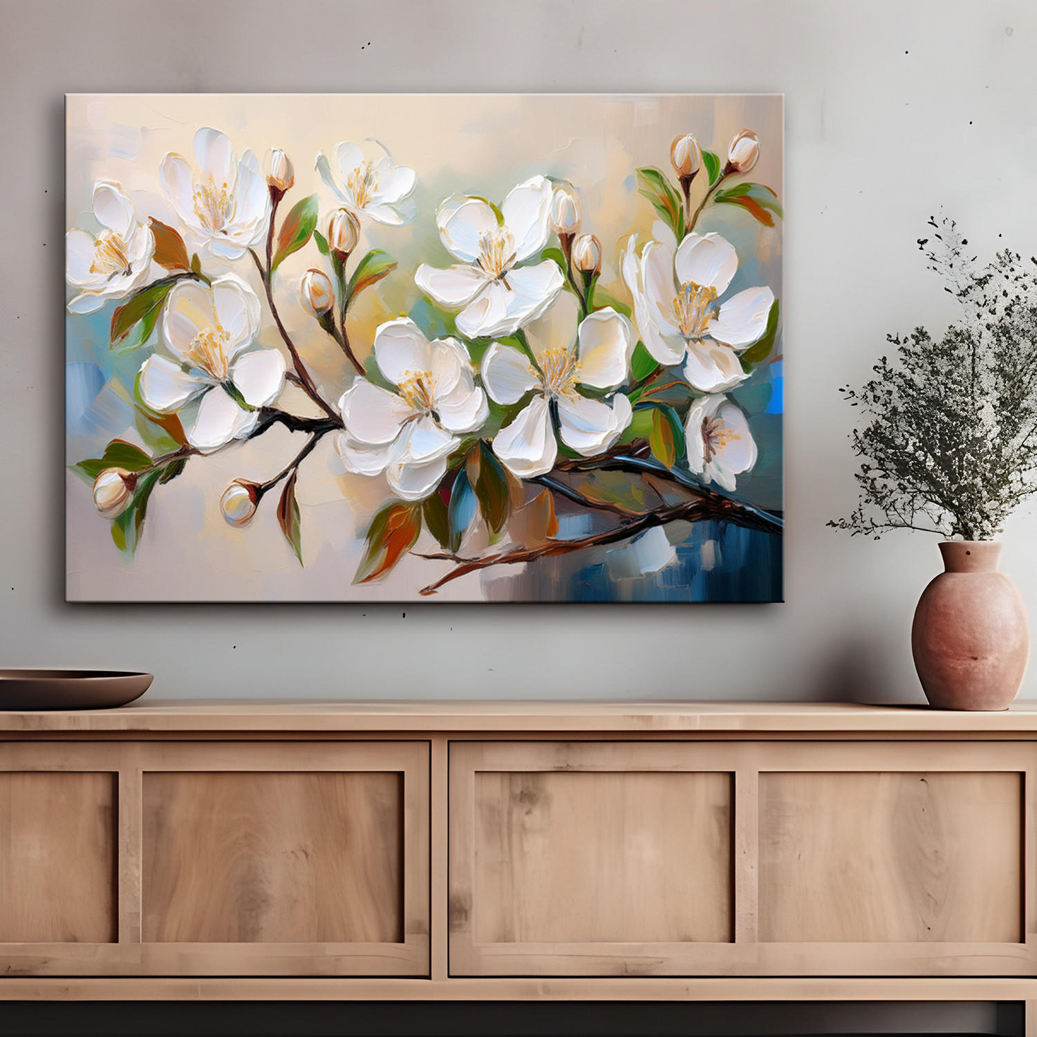 WANDBILD bemalte apfelblüte - Weiß, Textil (60/40cm) - Feeby