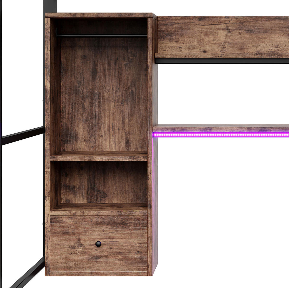 HOCHBETT 140/200 cm Schwarz aus Metall und MDF mit LED-Beleuchtung - Schwarz, Holzwerkstoff (140/200cm) - OKMYHOME
