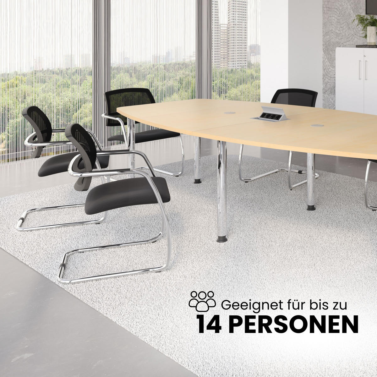 KONFERENZTISCH groß KT40 130/400/74 cm in Weiß/Chromfüße - Chromfarben/Weiß, Holzwerkstoff (130/400/74cm) - bümö
