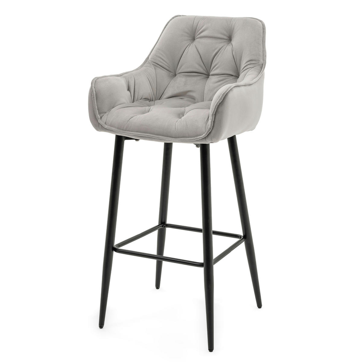 BARHOCKER SIENA gepolstert mit Steppung - hellgrau - Samt Velours - Hellgrau/Schwarz, Metall (53/107/52cm) - NEW HOME