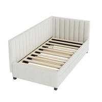 BETT aus Samtstoff 90x200 cm Beige mit Ausziehbett, Lattenrost und gepolstertem Kopfteil - Beige, Leder (140/200cm) - Modfu