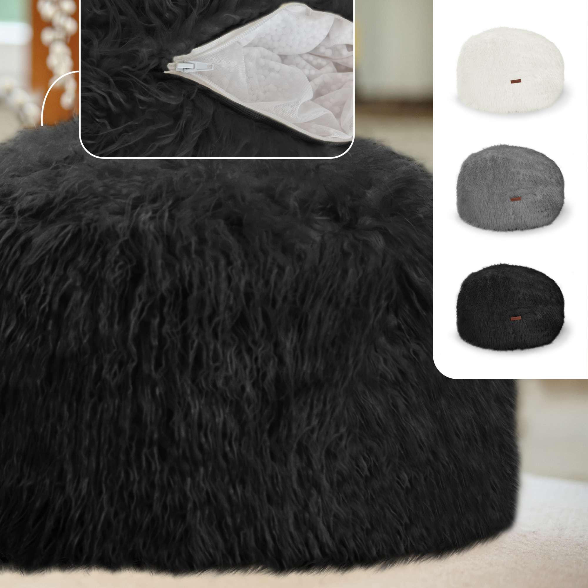 SITZSACK-HOCKER Pouf "FELLOPTIK" 45x25cm - Schwarz, Textil (45/25/45cm) - Green Bean