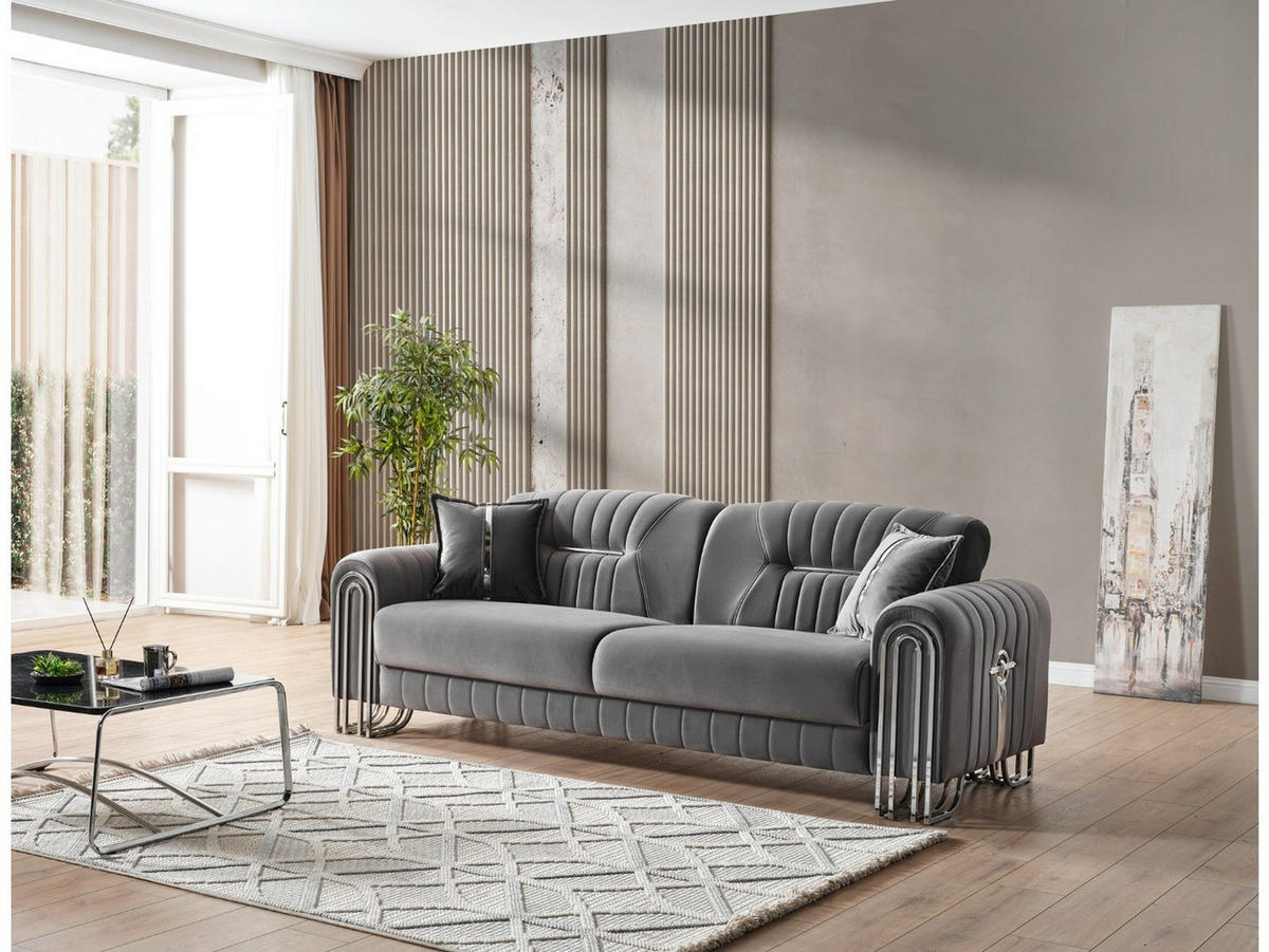 SITZGARNITUR Bogota, Grau Stellvariante 3+2+1 - Grau, Holzwerkstoff/Metall (240/87/98cm)