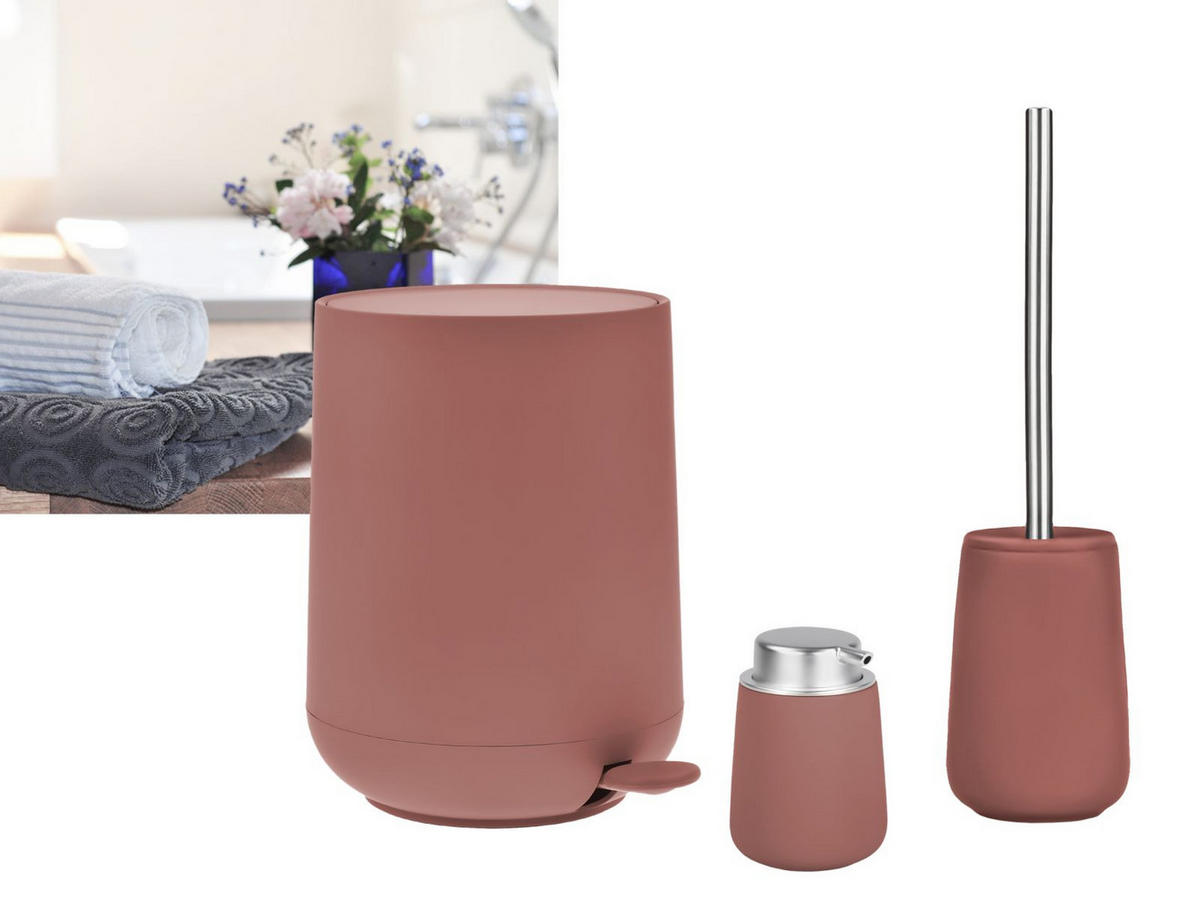 BAD ACCESSOIRES SET Nova 3tlg. peach red (pfirsich rot) - Rot, Kunststoff (23/29/23cm) - Zone Denmark
