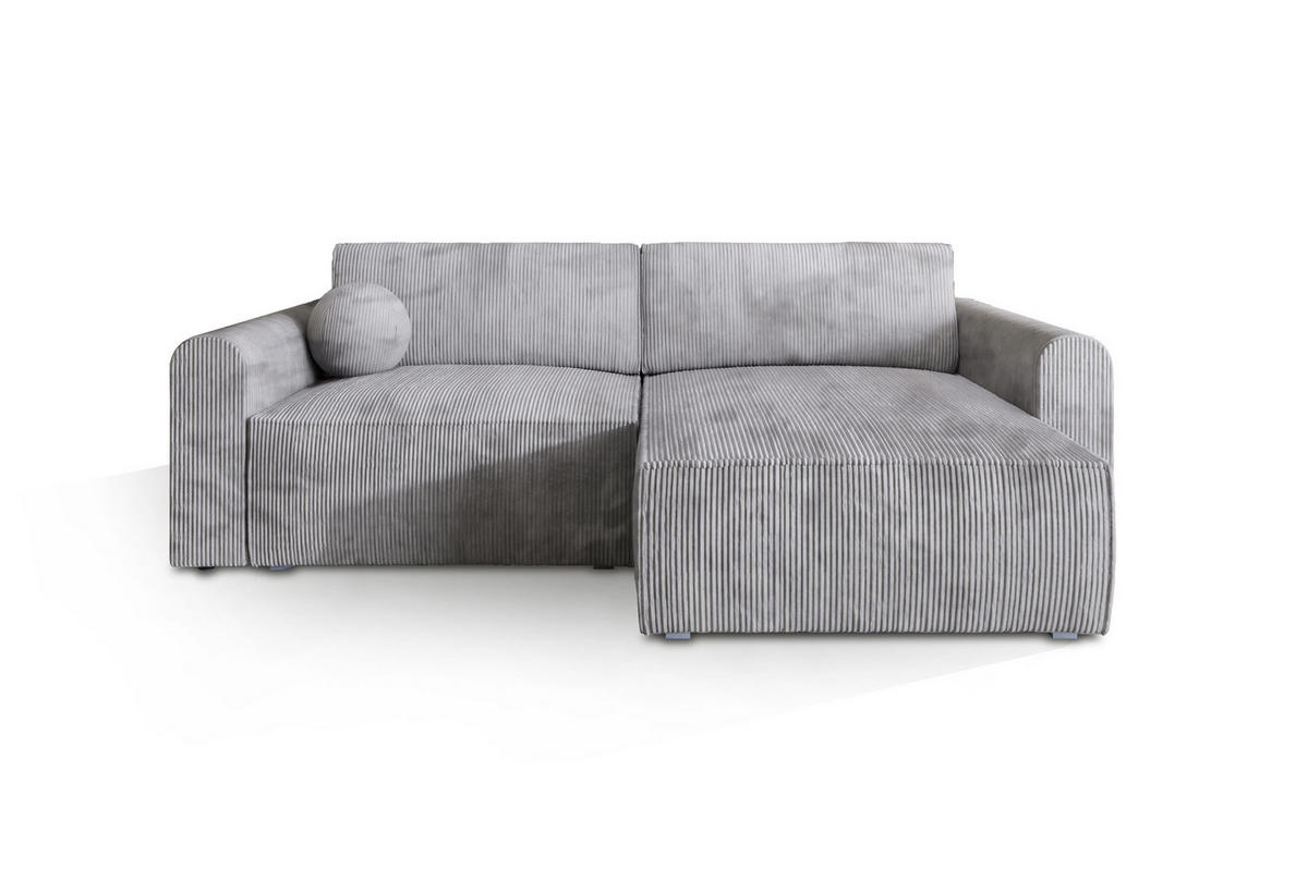 ECKSOFA FIANO P Hellgrau Kordstoff mit Schlaffunktion - Hellgrau, Holz (245/148cm) - MASSENO